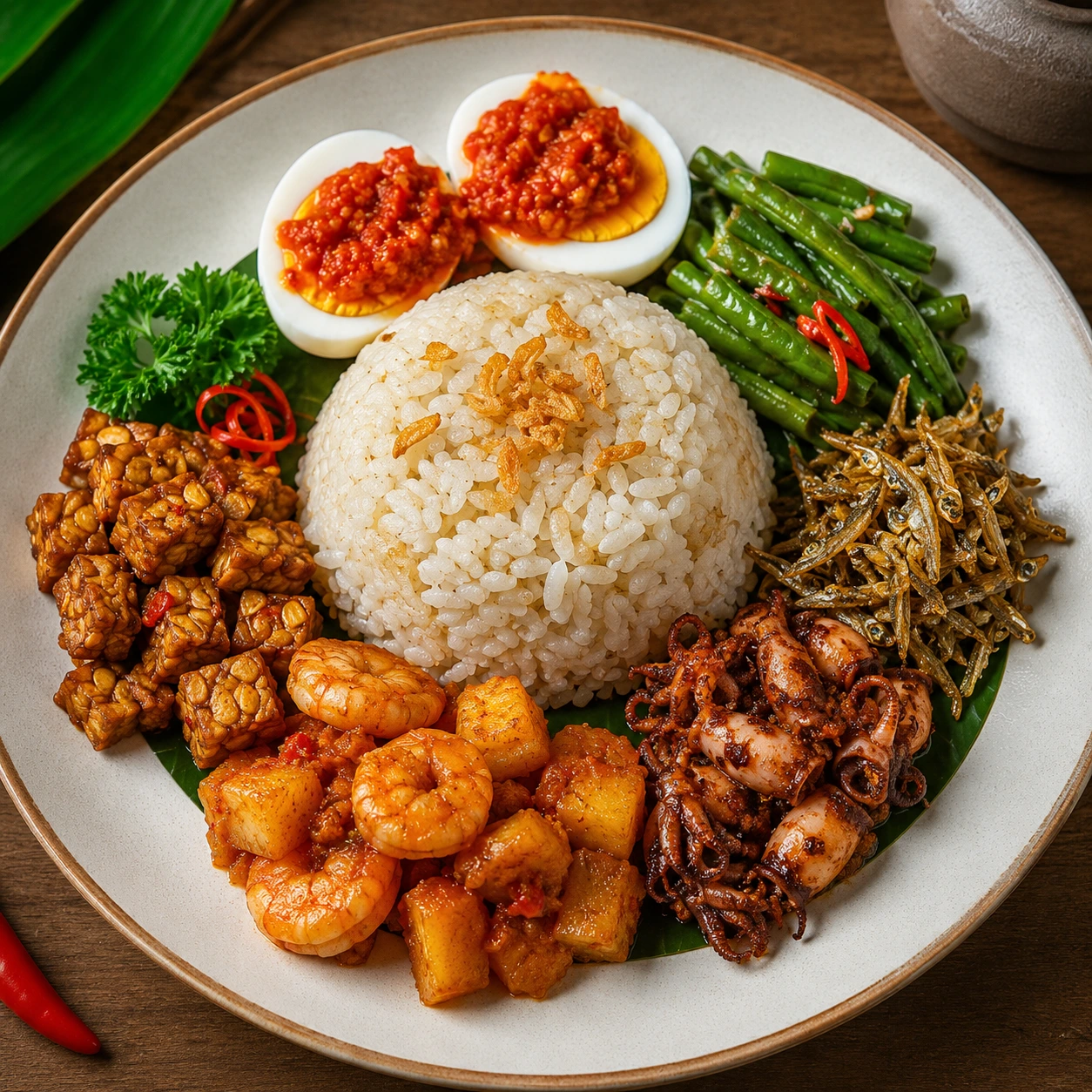 Nasi prang komplit dengan lauk Nusantara